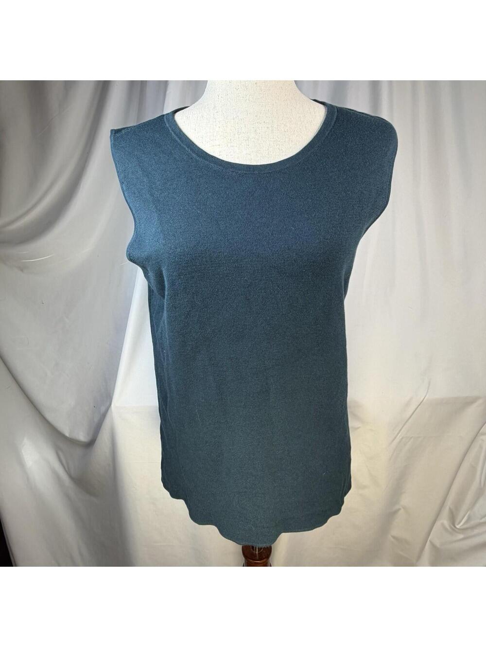 Talbots Sweater Tank Womens Large Deep Teal Sleeveless Crewneck Knit Top Busines